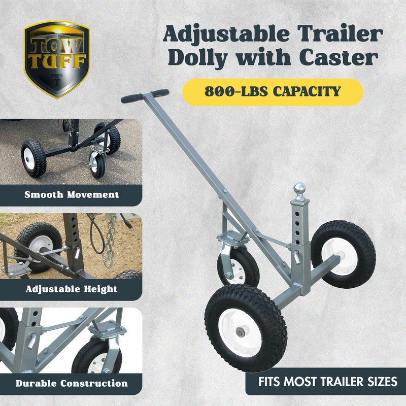 Tow Tuff Adjustable Solid Steel 800 Lb Capacity Trailer Dolly with Caster (Used)