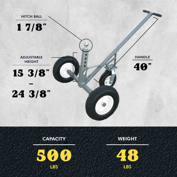 Tow Tuff Adjustable Solid Steel 800lb Capacity Trailer Dolly w/Caster (Open Box)