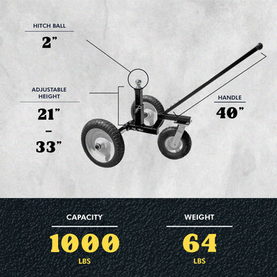 Tow Tuff Adjustable Steel 1000 lb Heavy Duty Trailer Dolly w/ Caster (Open Box) - VMInnovations