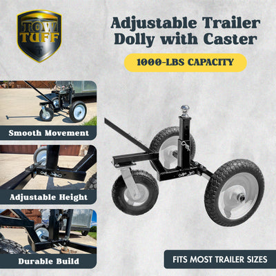 Tow Tuff Adjustable Steel 1000 lb Heavy Duty Trailer Dolly w/ Caster (Open Box) - VMInnovations