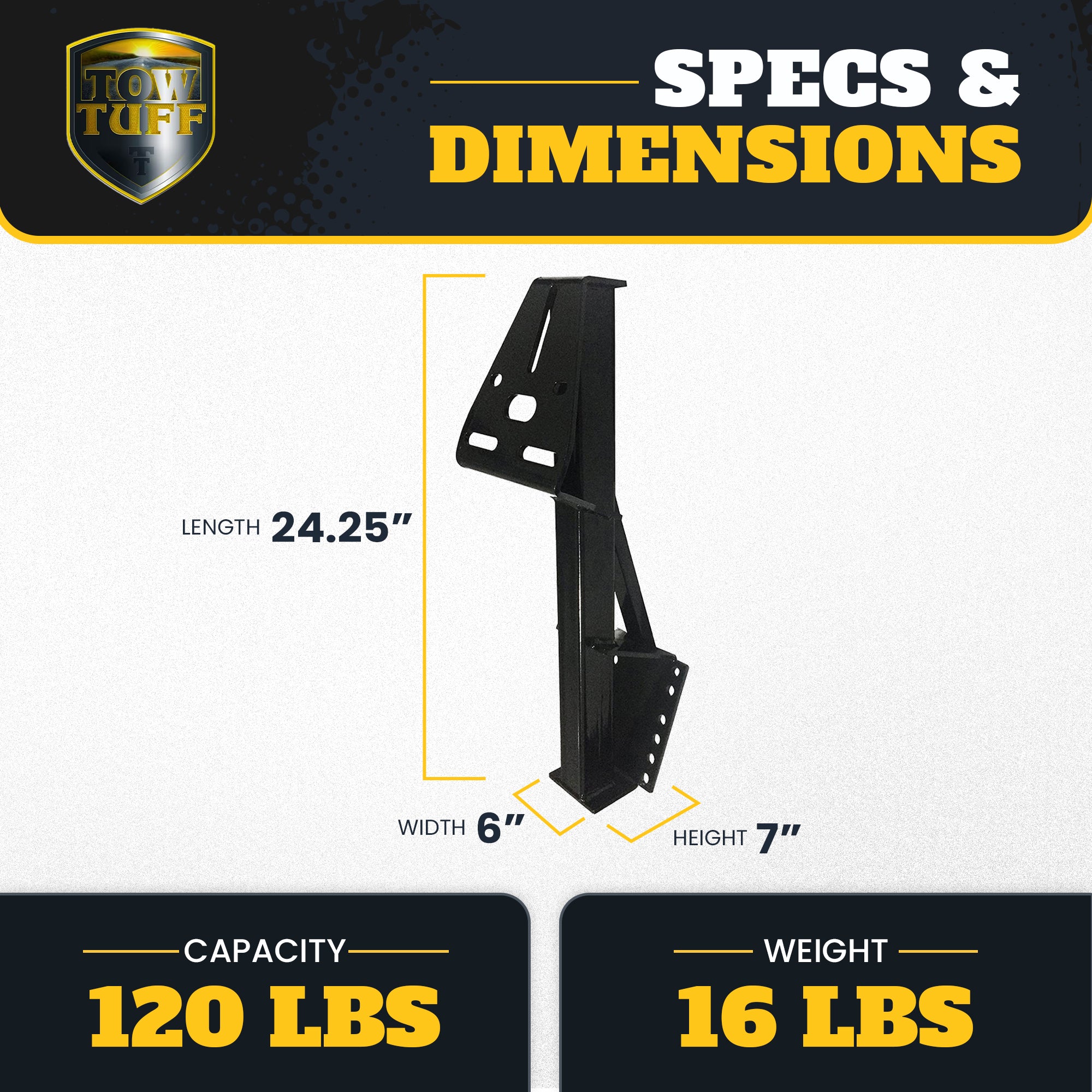 Tow Tuff TTF-08HD Heavy Duty Steel Universal Spare Trailer Tire Carrier, Black - VMInnovations