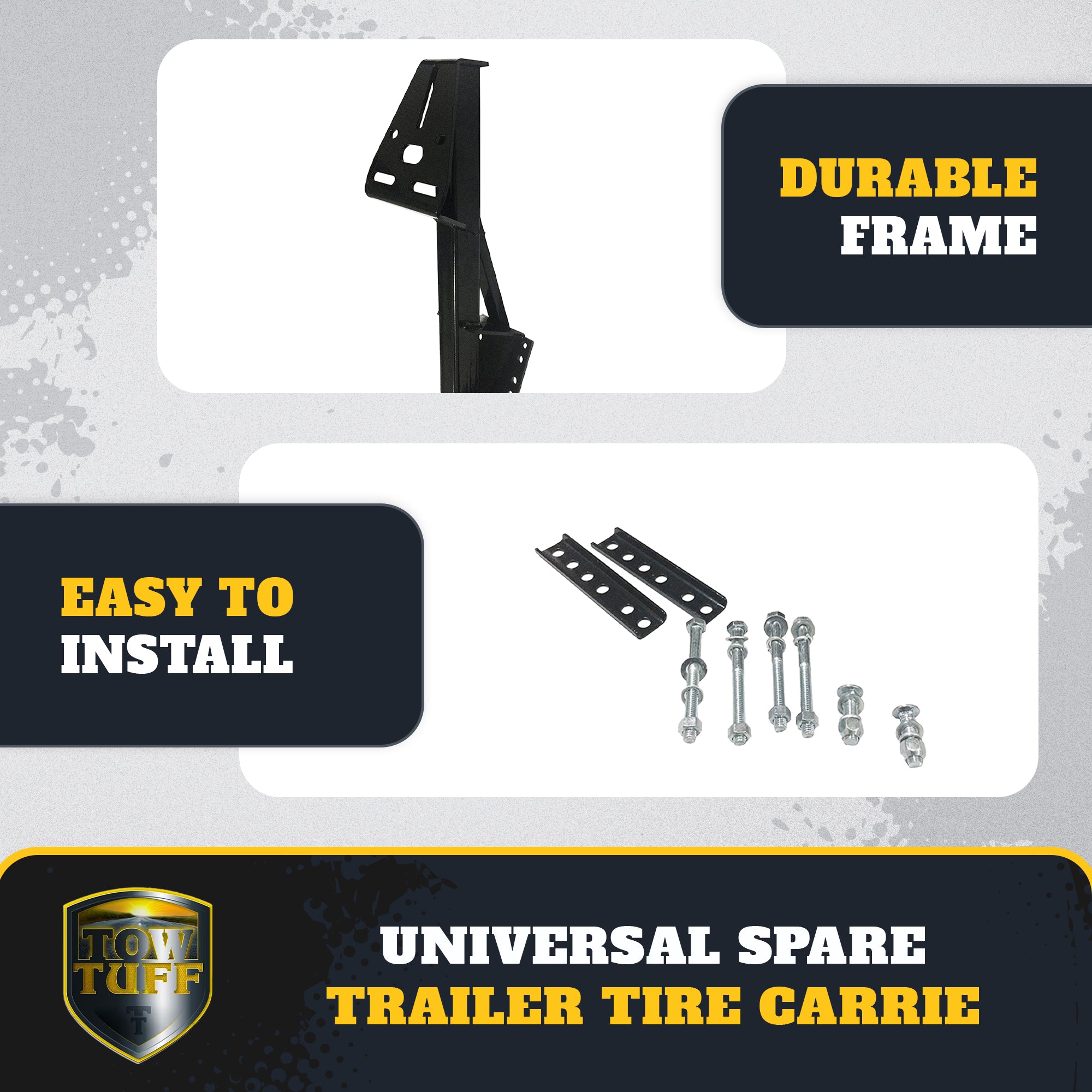 Tow Tuff TTF-08HD Heavy Duty Steel Universal Spare Trailer Tire Carrier, Black - VMInnovations