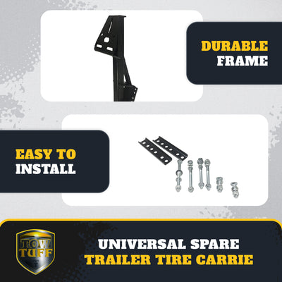 Tow Tuff TTF-08HD Heavy Duty Steel Universal Spare Trailer Tire Carrier, Black - VMInnovations