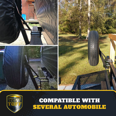 Tow Tuff TTF-08HD Heavy Duty Steel Universal Spare Trailer Tire Carrier, Black - VMInnovations