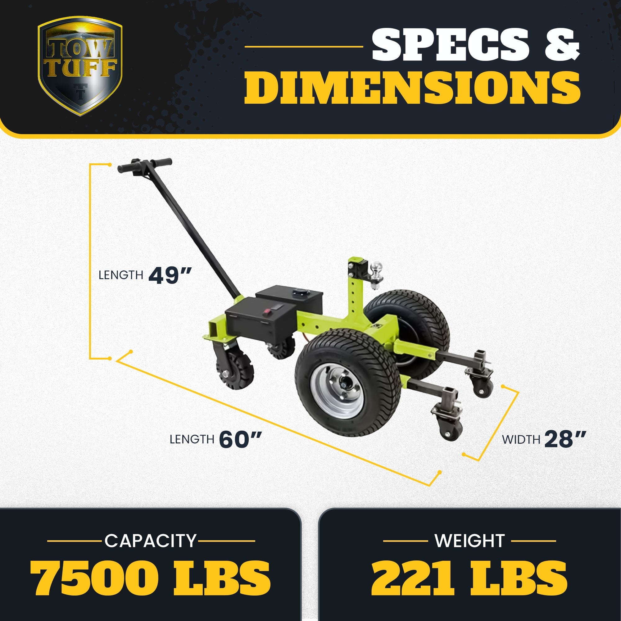 Tow Tuff 7500 Pound Capacity Electric Trailer Dolly with Pnuematic Tires, Green
