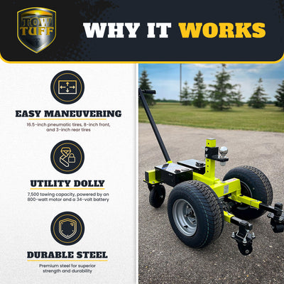 Tow Tuff 7500 Pound Capacity Electric Trailer Dolly with Pnuematic Tires, Green