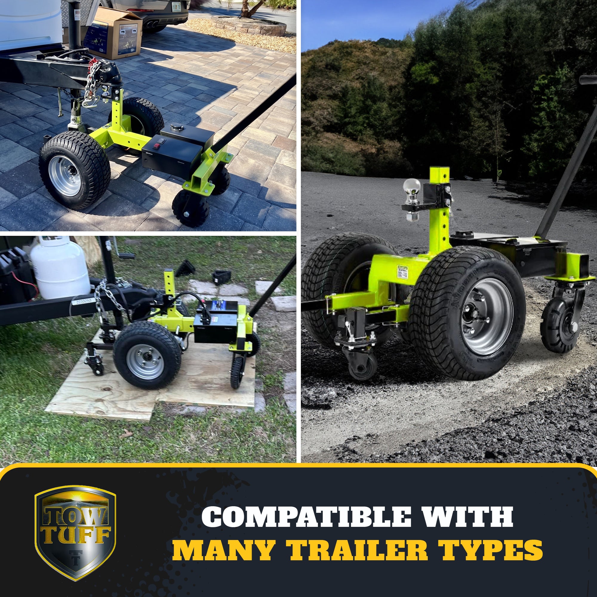 Tow Tuff 7500 Pound Capacity Electric Trailer Dolly with Pnuematic Tires, Green