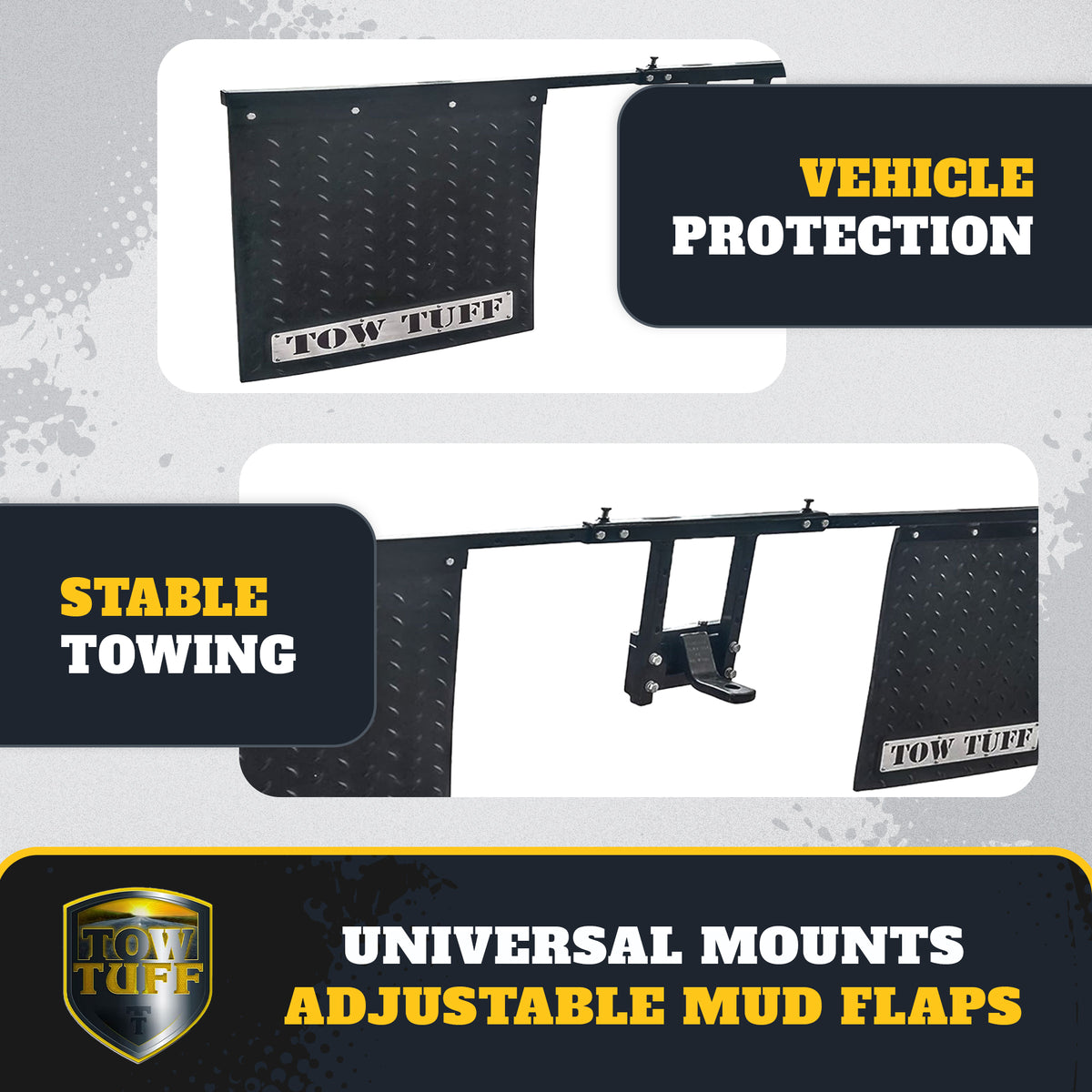Tow Tuff Universal Mounts Adjustable Mud Flaps, Works with 2.5” Receiver Hitches
