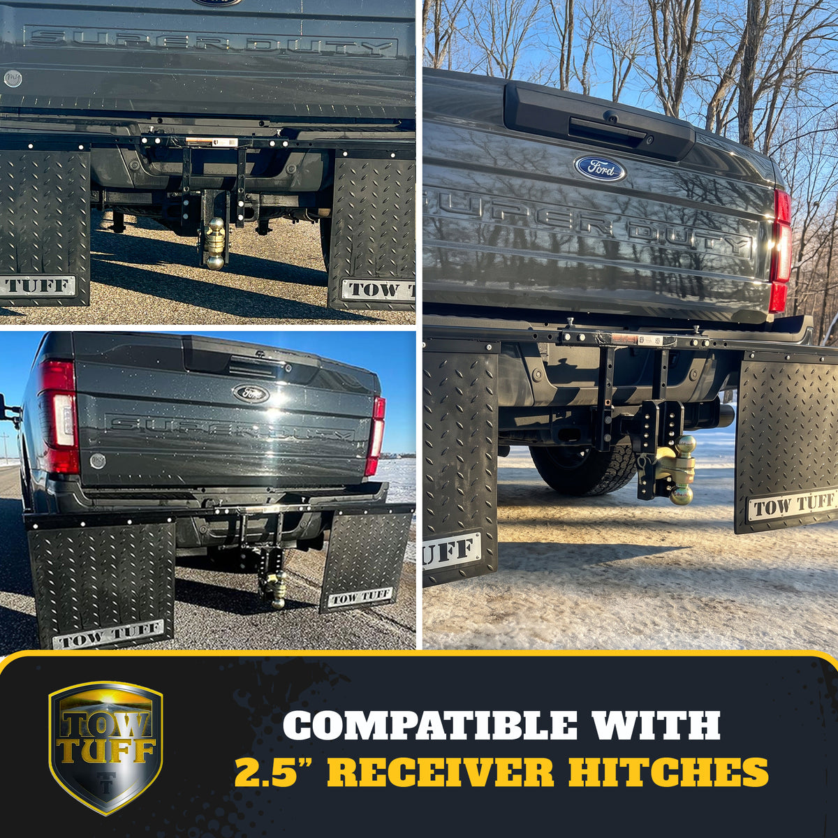 Tow Tuff Universal Mounts Adjustable Mud Flaps, Works with 2.5” Receiver Hitches