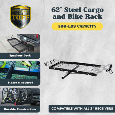 Tow Tuff 62-Inch Steel Cargo Carrier Trailer with Bike Rack (Open Box) - VMInnovations