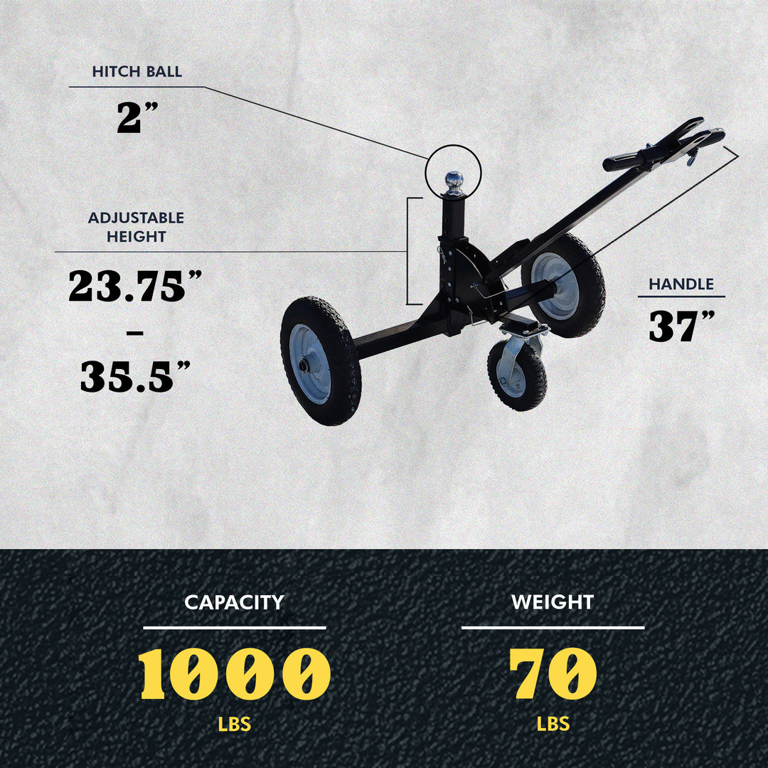 Tow Tuff Adjustable Steel 1000lb Heavy Duty Trailer Dolly, Black (Used)