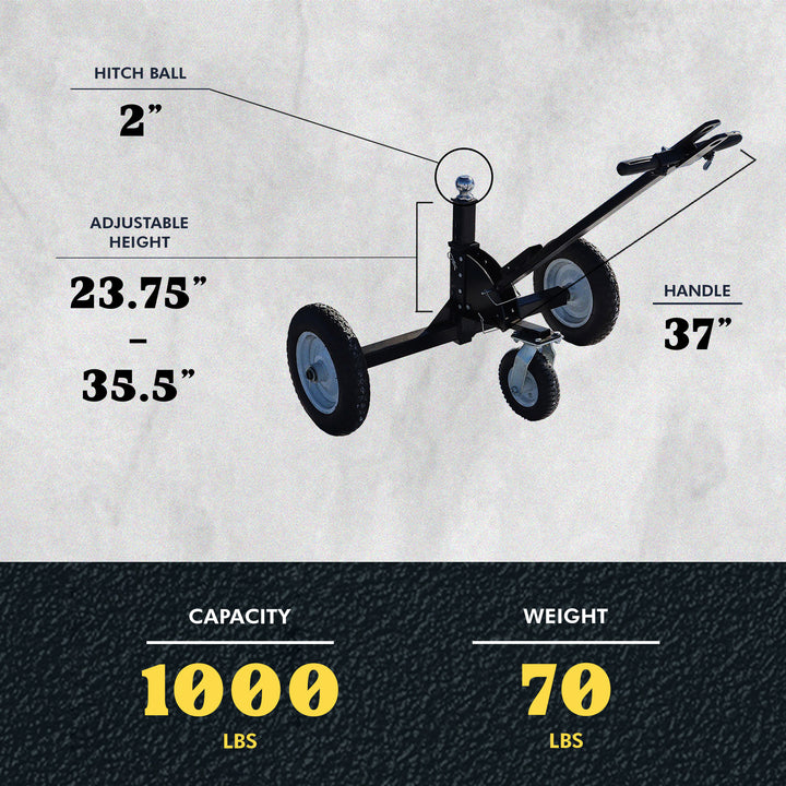 Tow Tuff Adjustable Steel 1000lb Heavy Duty Trailer Dolly, Black (Used)