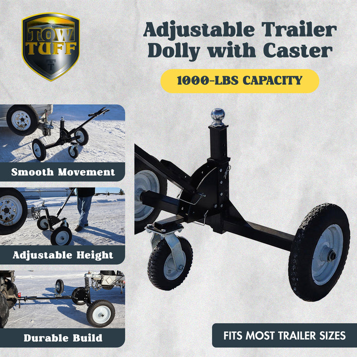Tow Tuff Adjustable Steel 1000lb Heavy Duty Trailer Dolly, Black (Used)