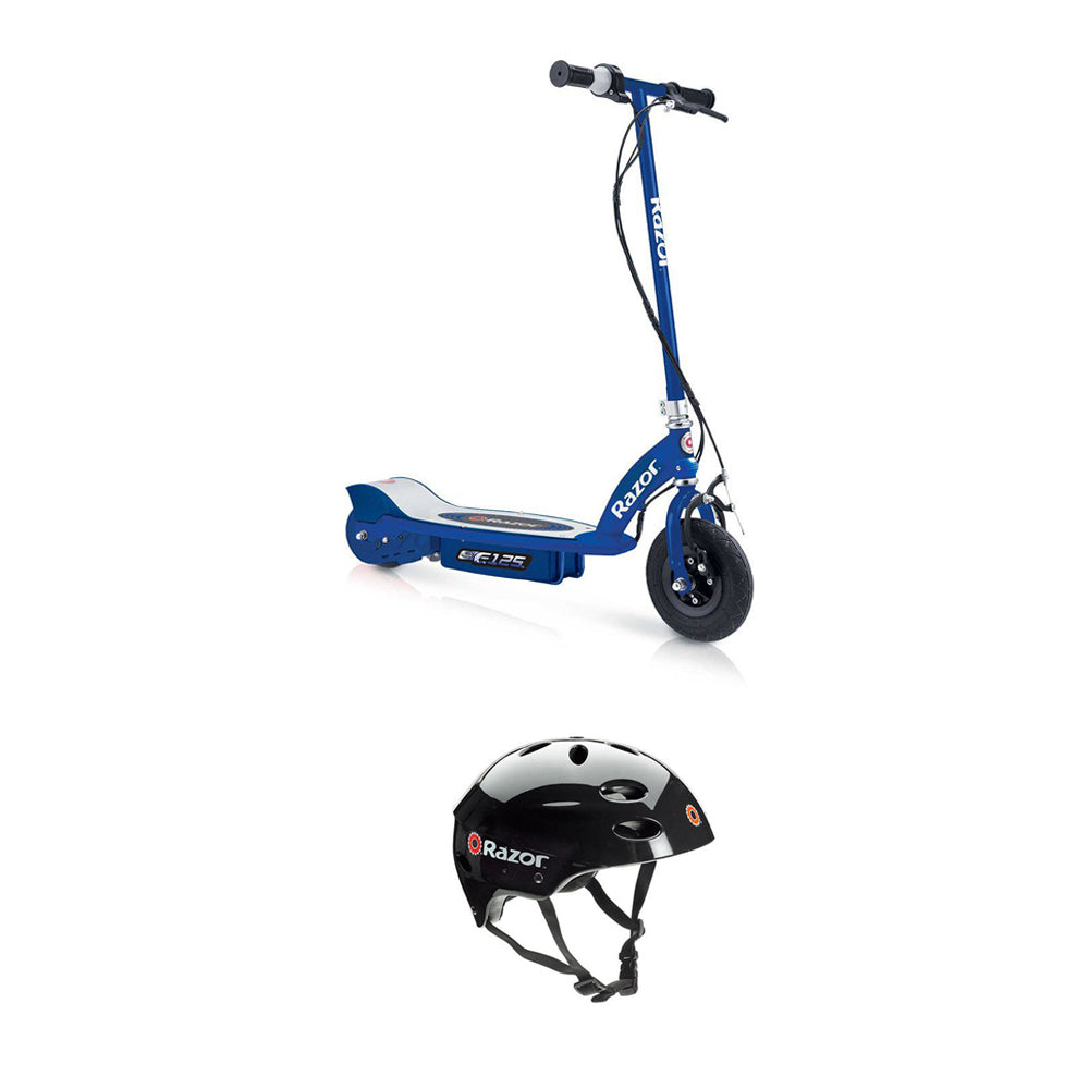 Razor E125 Motorized Rechargeable Kids Electric Scooter & V17 Youth Sport Helmet