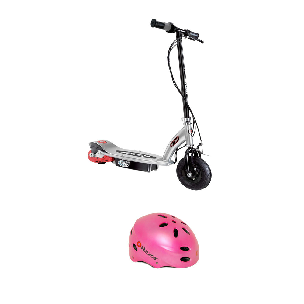 Razor E125 Motorized Rechargeable Electric Scooter and V17 Youth Sport Helmet