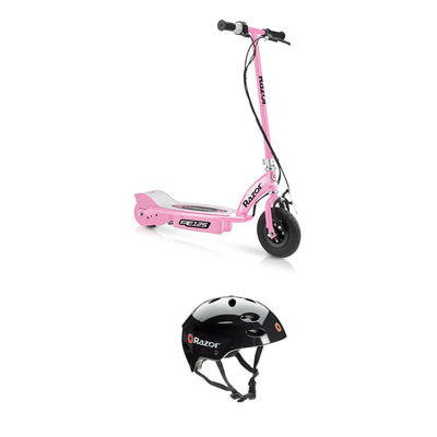 Razor E125 Motorized Rechargeable Electric Scooter & V17 Sport Helmet, Pink&Blk