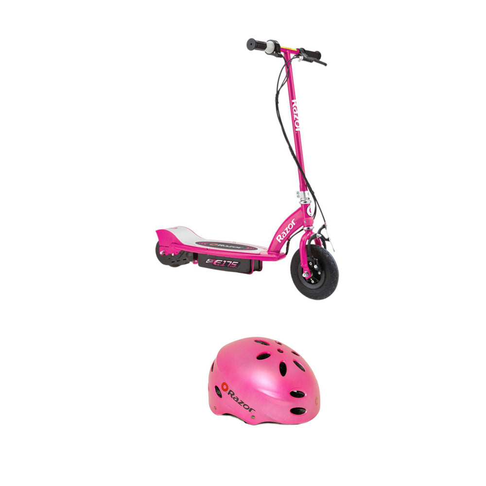 Razor E175 Electrical Kids Scooter in Pink & V17 Sport Helmet in Satin Pink