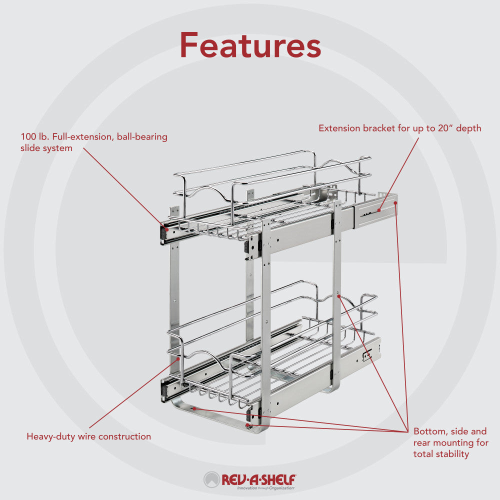Rev-A-Shelf 9" x 18" 2-Tier Cabinet Pull Out Wire Basket, Chrome (Refurbished)