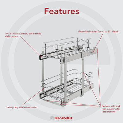 Rev-A-Shelf 5WB2-0918CR-1 9 x 18 In Two-Tier Kitchen Cabinet Wire Basket, Chrome