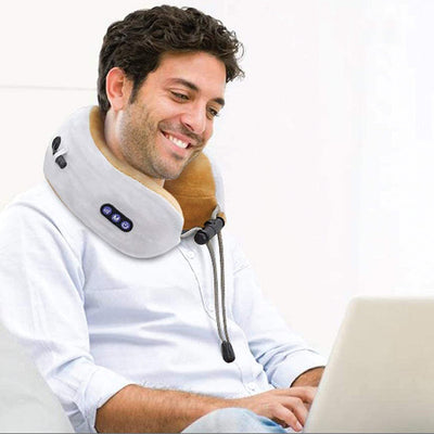TRAKK Deep Tissue Memory Foam Neck Massage Travel Pillow, Brown (Open Box) - VMInnovations