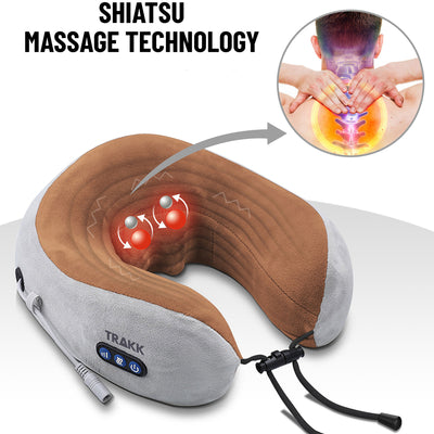 TRAKK Deep Tissue Memory Foam Neck Massage Travel Pillow, Brown (Open Box)