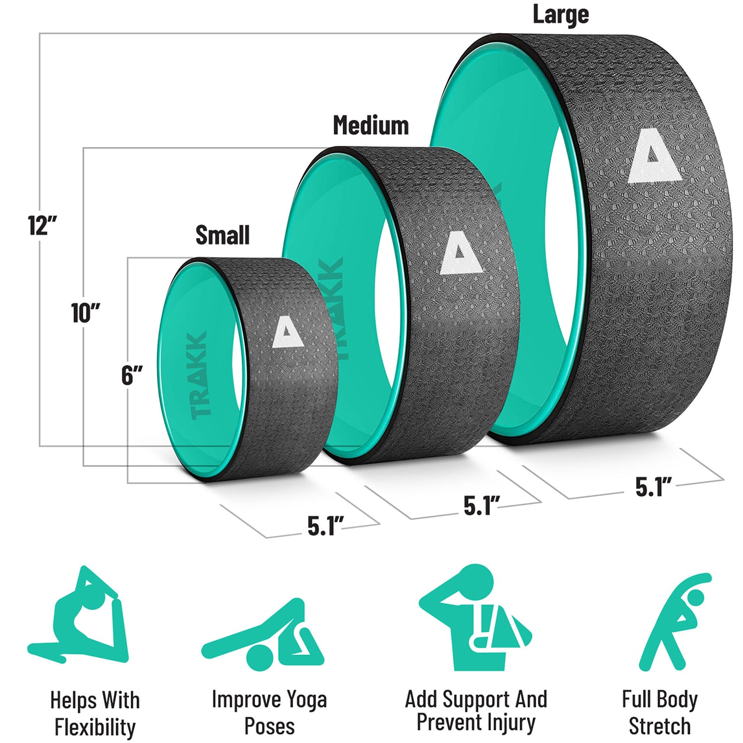 3in1 Back Stretch Foam Roller Yoga Wheel, Set of 3, Black (Open Box) - VMInnovations