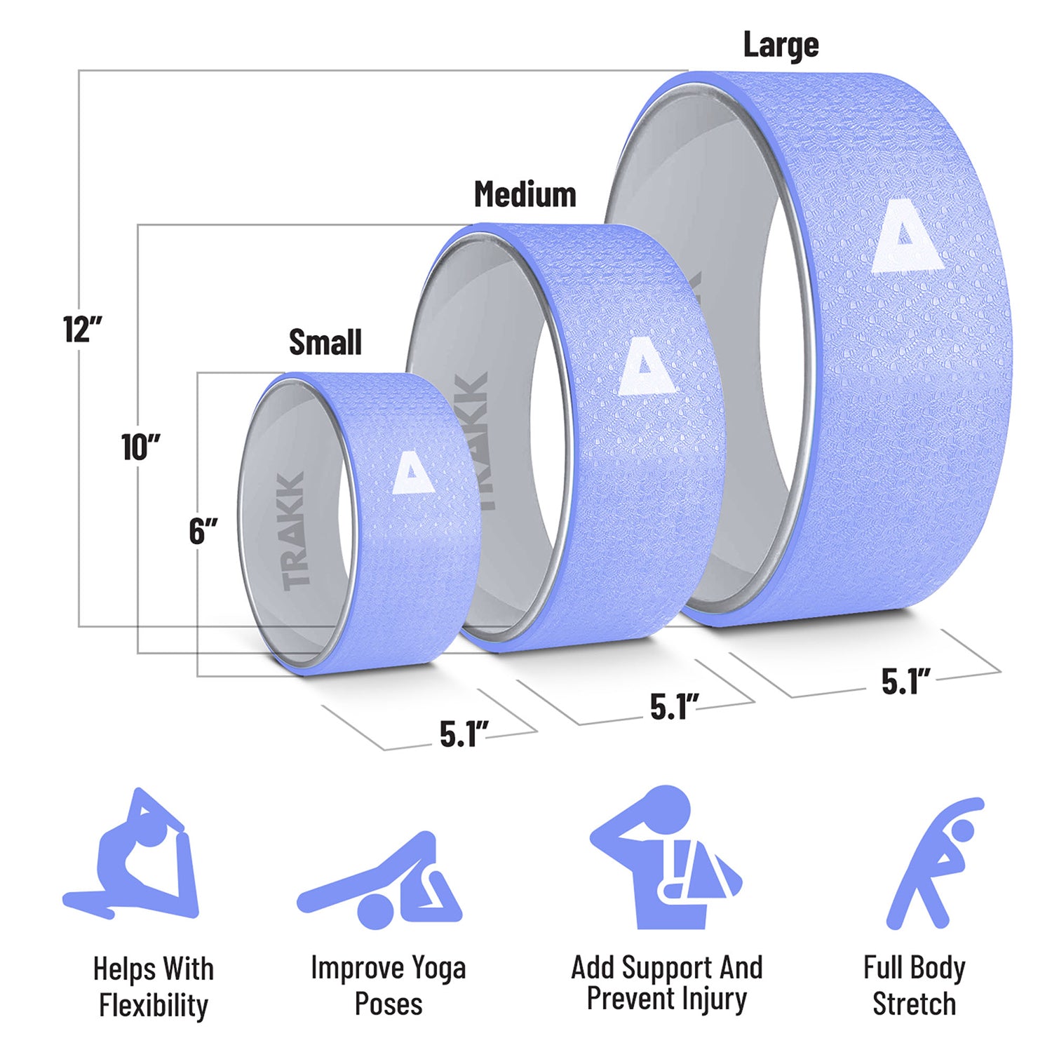 TRAKK 3 In 1 Back Stretch Foam Roller Yoga Wheel, Set of 3, Blue (Used)