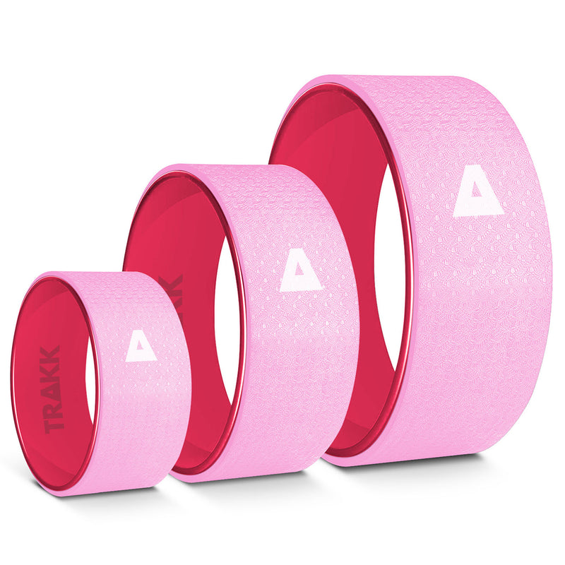 TRAKK 3 In 1 Back Stretch Massage Foam Roller Fitness Yoga Wheel, Set of 3, Pink