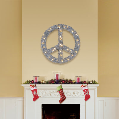 Home Heritage 22 Inch Pre Lit Artificial Holiday Peace Sign Wreath (Used)