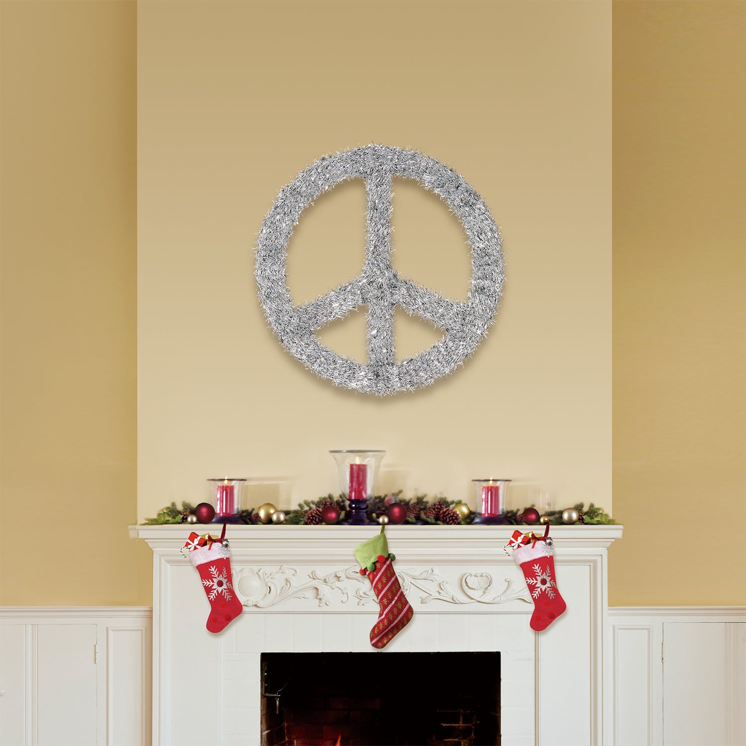 Home Heritage 22 Inch Unlit Artificial Peace Sign Wreath (Open Box)