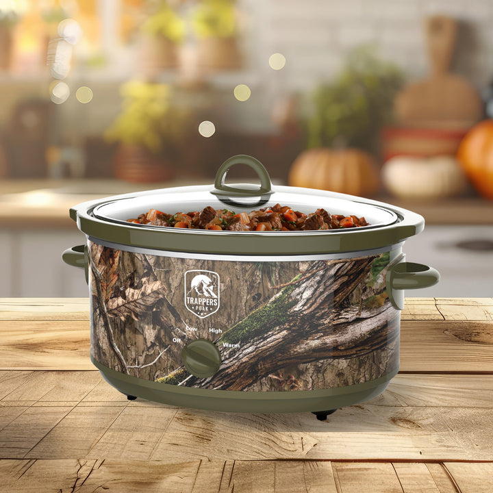 Trappers Peak 7 Quart Oval Slow Cooker Pot with Heat Settings, Mossy Oak Camo