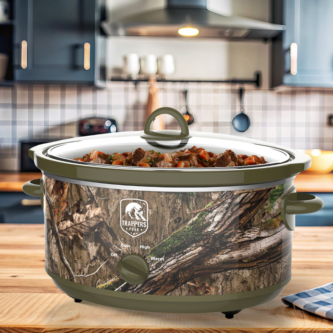 Trappers Peak 7 Quart Oval Slow Cooker Pot with Heat Settings, Mossy Oak Camo