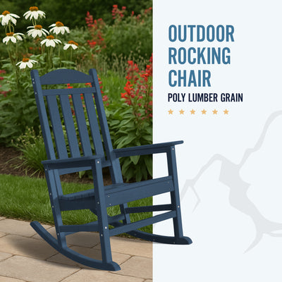 Trapper’s Peak Outdoor Rocking Chair Poly Lumber Grain, Steel Frame, Dark Blue - VMInnovations