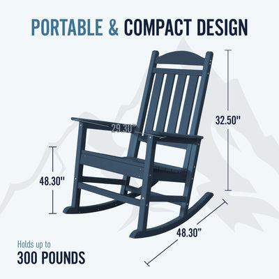 Trapper’s Peak Outdoor Rocking Chair Poly Lumber Grain, Steel Frame, Dark Blue - VMInnovations