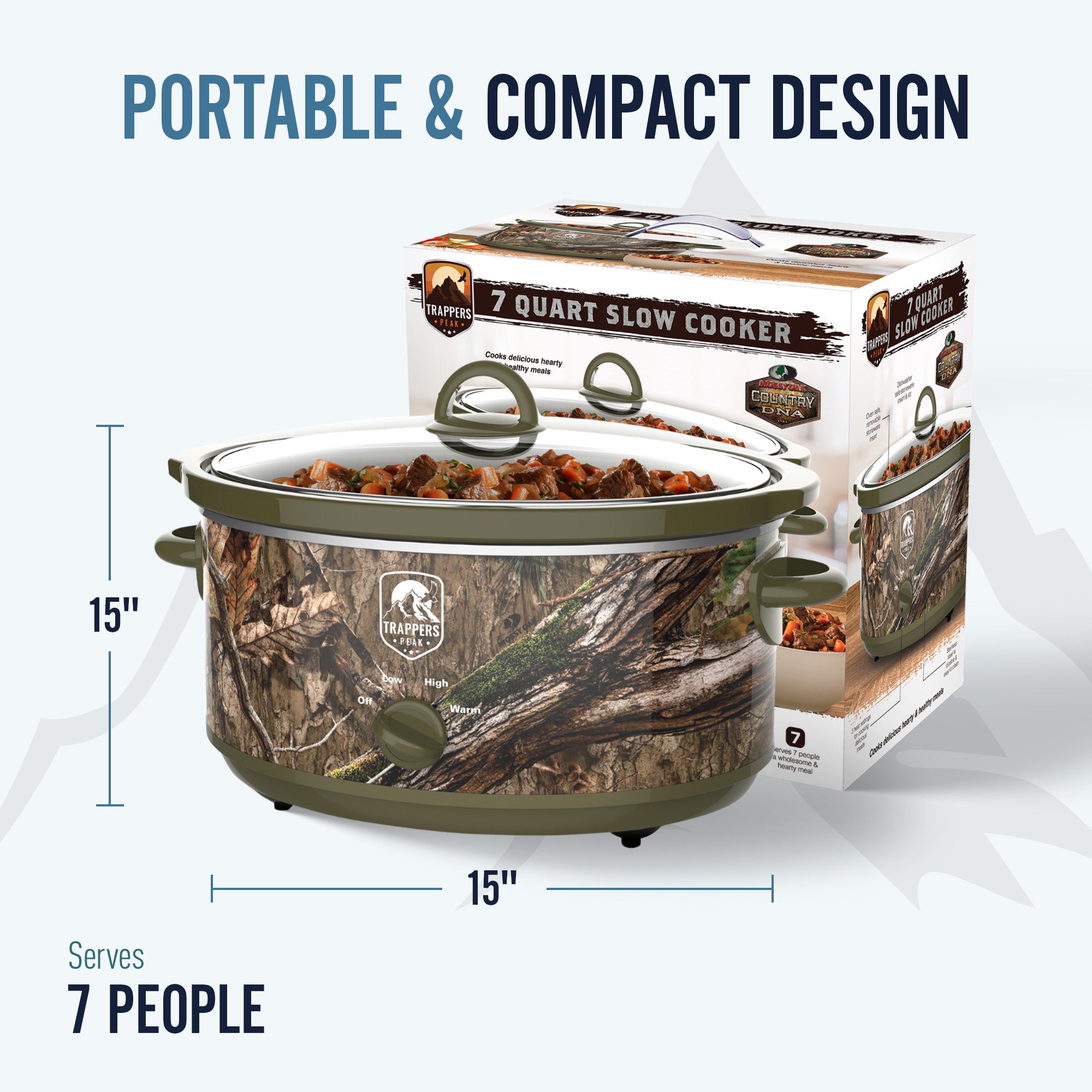 Trappers Peak 7 Quart Oval Slow Cooker Pot with Heat Settings, Mossy Oak Camo - VMInnovations