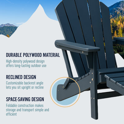 Trapper’s Peak Adjustable Folding Adirondack Chair, Footrest and Backrest, Blue - VMInnovations