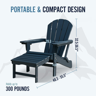 Trapper’s Peak Adjustable Folding Adirondack Chair, Footrest and Backrest, Blue - VMInnovations