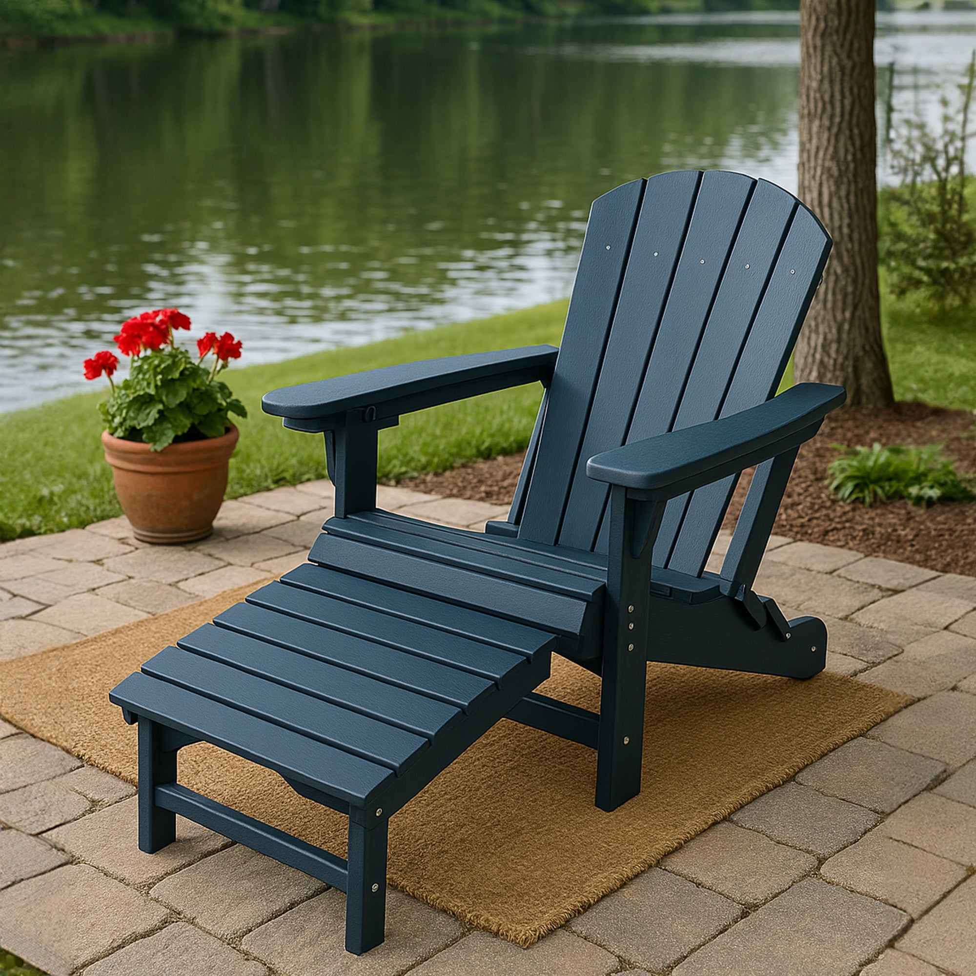 Trapper’s Peak Adjustable Folding Adirondack Chair, Footrest and Backrest, Blue - VMInnovations