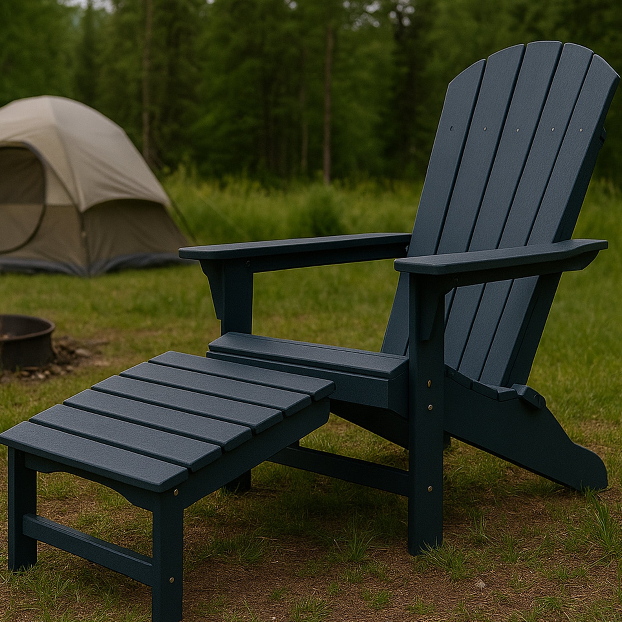Trapper’s Peak Adjustable Folding Adirondack Chair, Footrest and Backrest, Blue - VMInnovations
