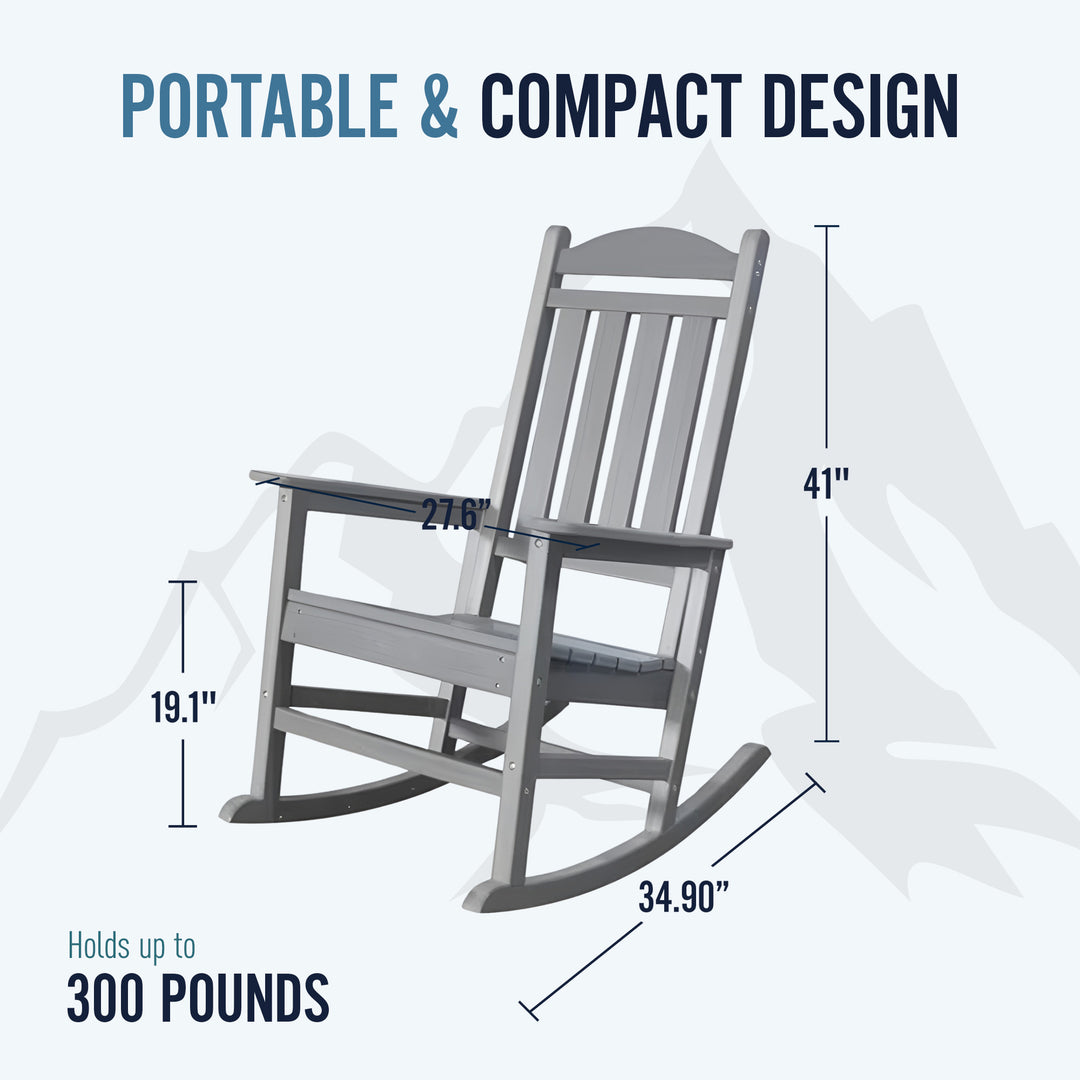 Trapper’s Peak Outdoor Rocking Chair Poly Lumber Grain, Steel Frame, Light Gray