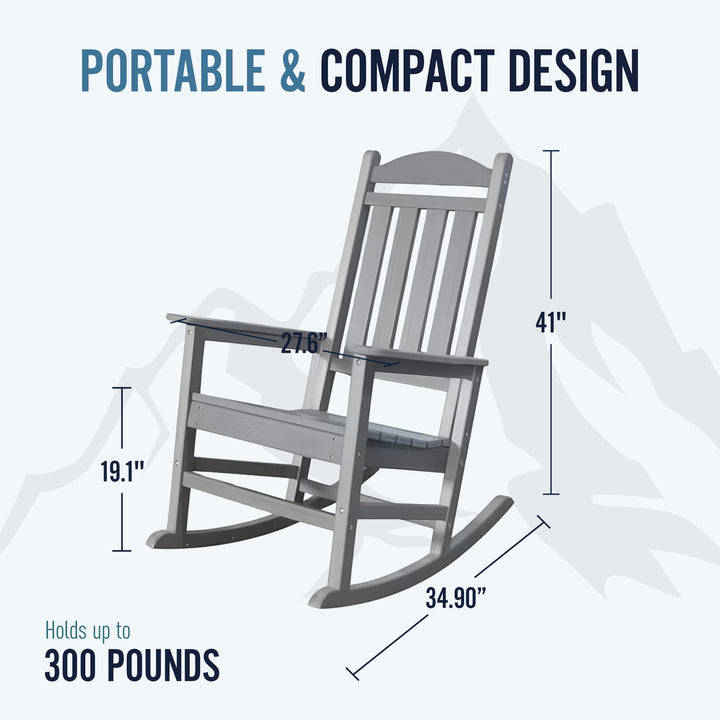 Trapper’s Peak Outdoor Rocking Chair Poly Lumber Grain, Steel Frame, Light Gray