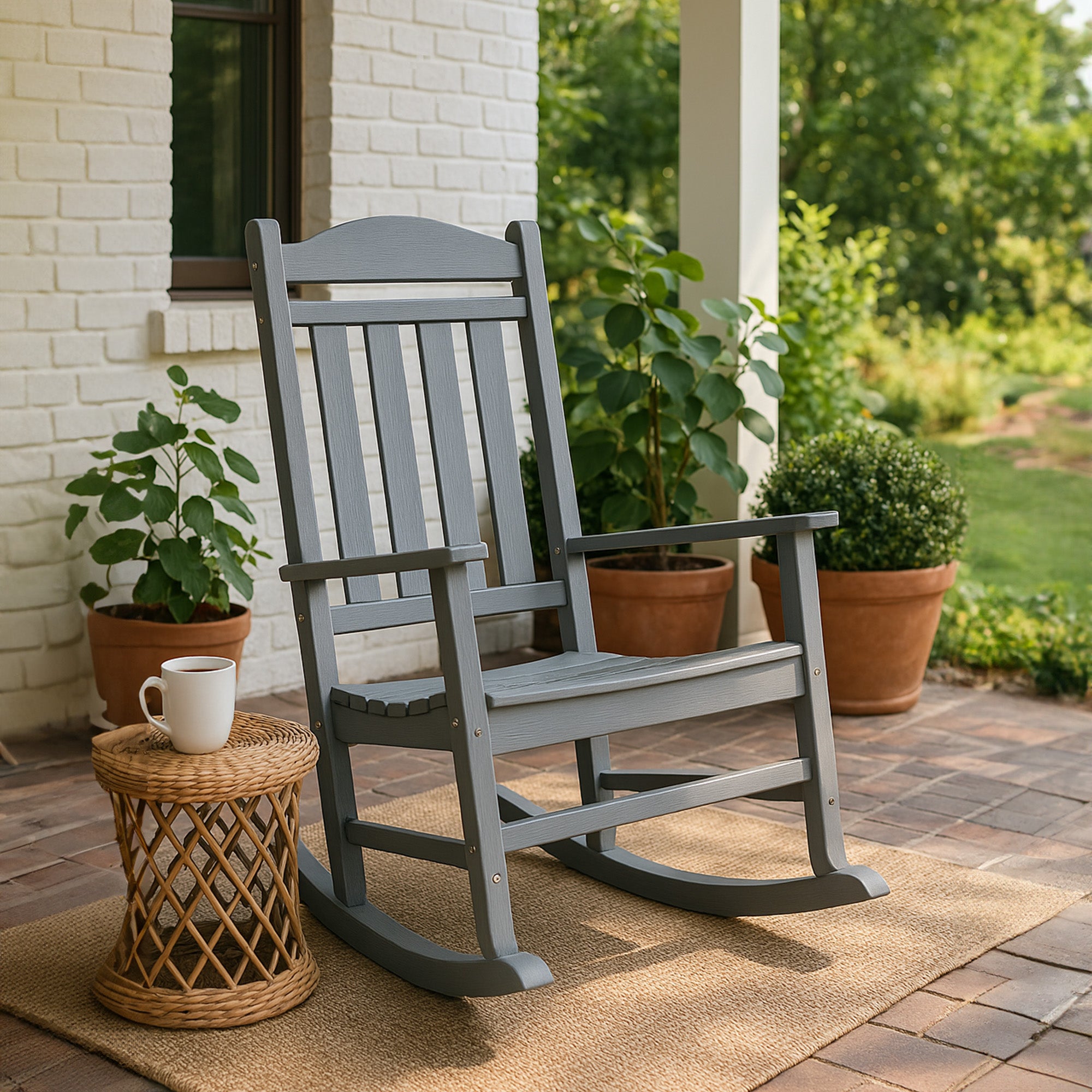 Trapper’s Peak Outdoor Rocking Chair Poly Lumber Grain, Steel Frame, Light Gray - VMInnovations