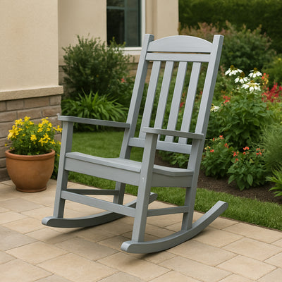 Trapper’s Peak Outdoor Rocking Chair Poly Lumber Grain, Steel Frame, Light Gray - VMInnovations