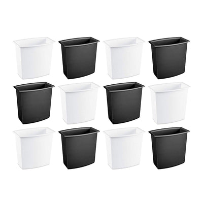 Sterilite 10220012 2-Gallon Rectangular Vanity Wastebasket, Black/White