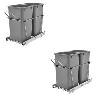Rev A Shelf Double 27 Qt Sliding Pull Out Waste Bin Container (2 Pack)