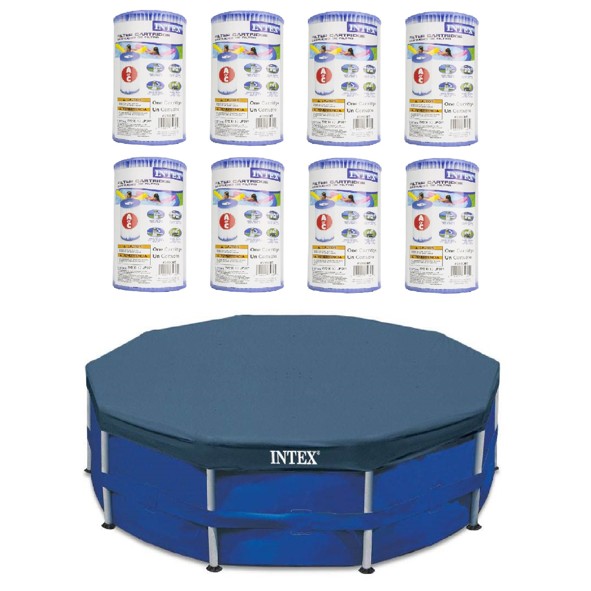 Intex Pool Easy-Set Replacement Filter Cartridge (8 Pack) w/ Intex Pool Cover