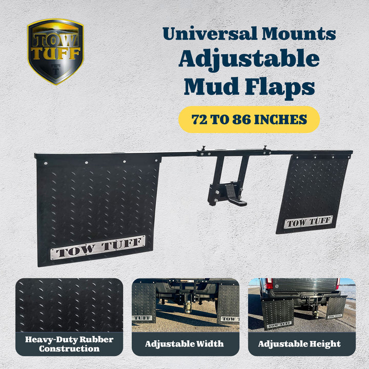 Tow Tuff Universal Adjustable Mud Flaps, Works w/2.5” Receiver Hitches(Open Box)