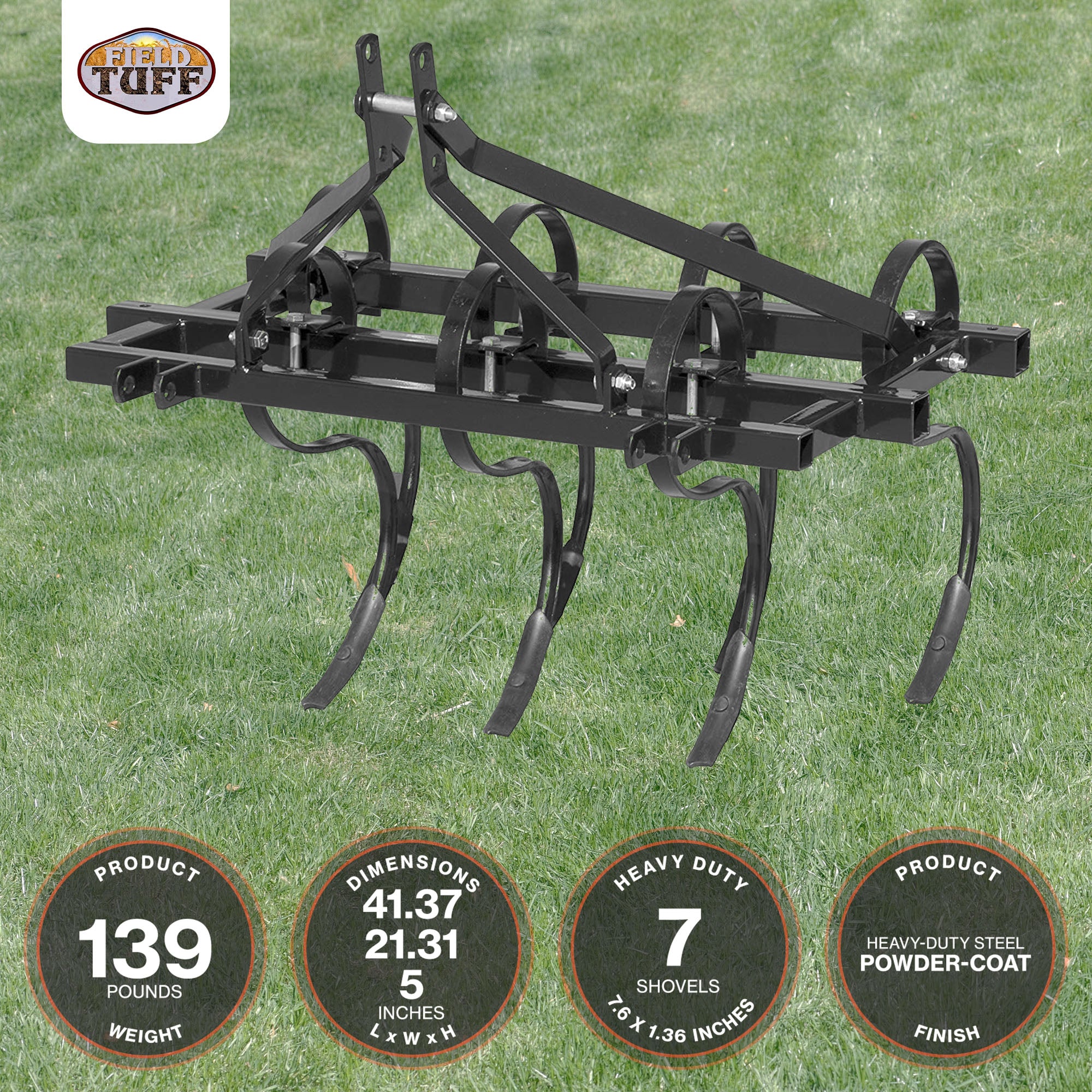 Field Tuff 3 Point 48 Inch Reversible Heavy Duty Steel Garden Soil Cultivator - VMInnovations
