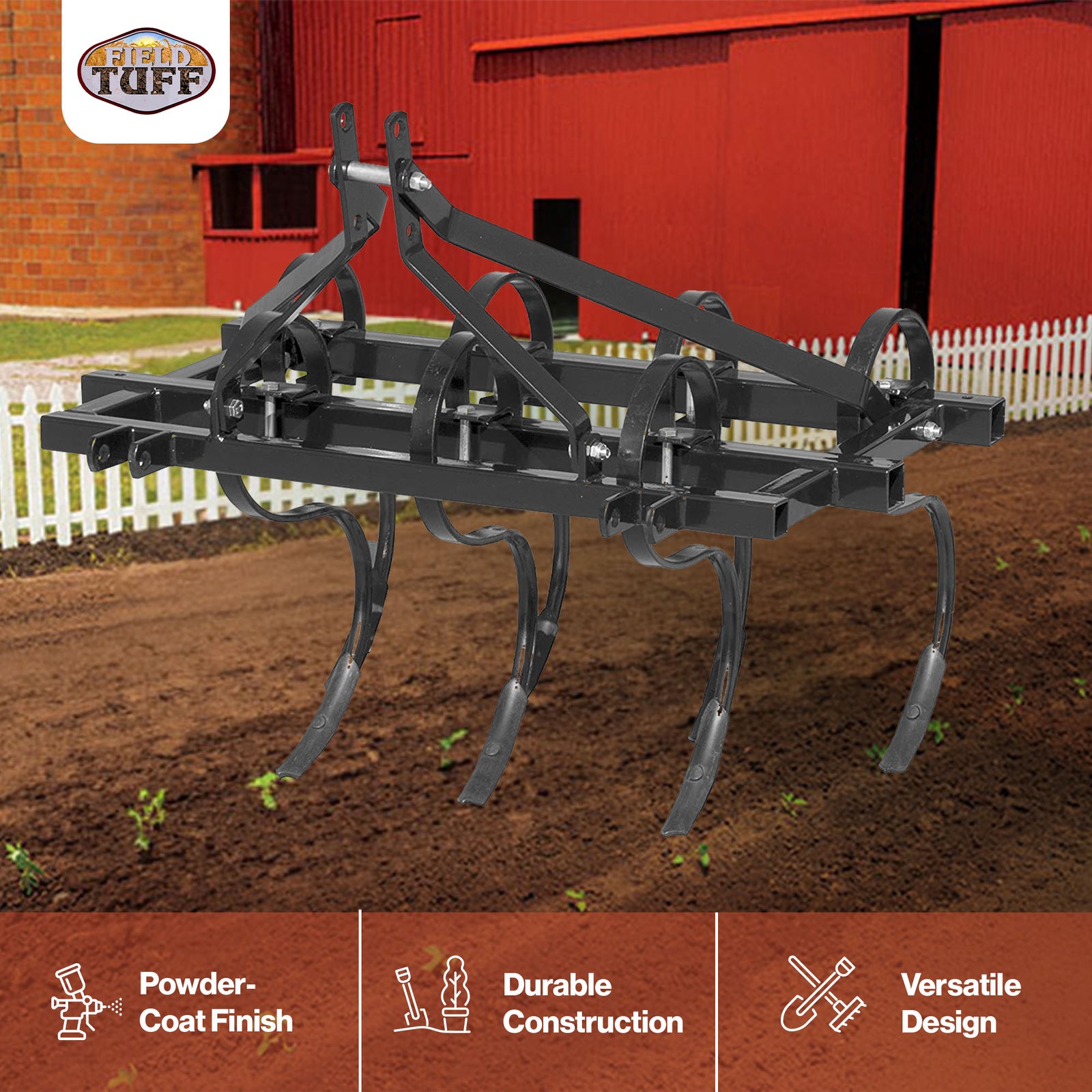 Field Tuff 3 Point 48 Inch Reversible Heavy Duty Steel Garden Soil Cultivator - VMInnovations