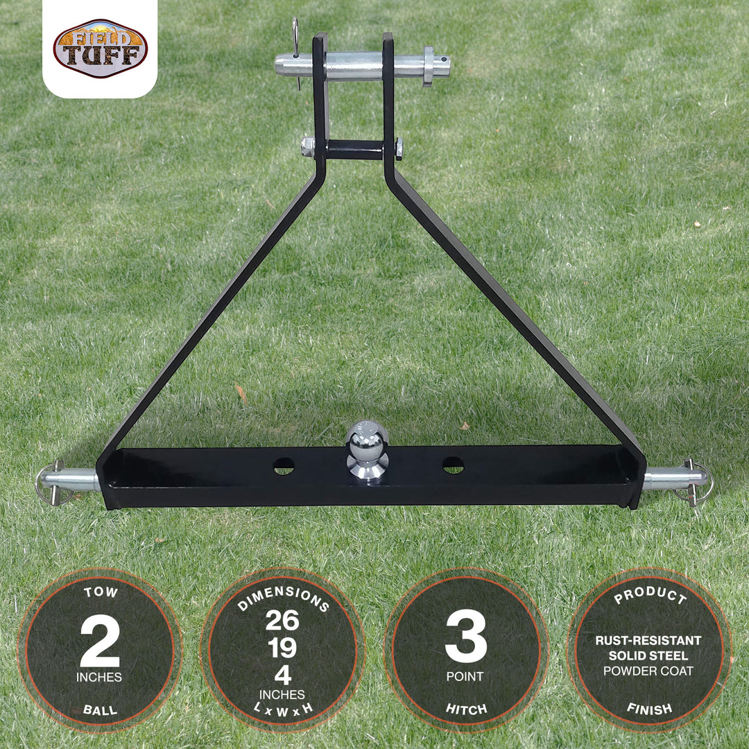 Field Tuff FTF-013PTH 3 Point Triangle Frame Lawn Tractor Trailer Hitch, Black